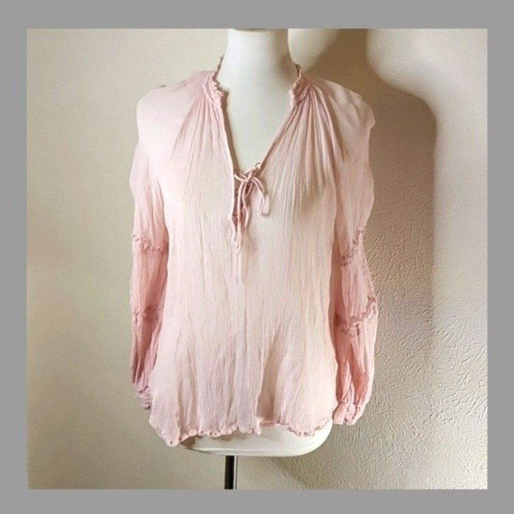 Free People All For You long sleeve pink sheer blouse size XS